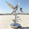 Escultura de Colibrí con Acabado Espejo de Acero Inoxidable Paisaje de Jardín Exterior Adorno Combinado Floral y de Pájaros Arte de Animales Metálicos Personalizado