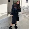 Vestido Sudadera Largo para Mujer Otoño/Invierno 2026 con Forro Polar y Capucha de Doble Capa, Vestido Largo Casual Holgado con Abertura, Estilo Perezoso