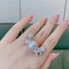 Nuevo Anillo de Perlas con Cuentas de Concha Retro de Diamante de Alto Carbono para Mujer, Dedo Índice Abierto, Lleno de Flores de Zirconia de Diamante, Fresco y Elegante, Combina con Todo