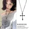 Colar Cruz de Prata Nicho Coreano Corrente de Suéter Longa Punk Retrô Moda Elegante Versátil