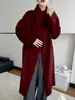 Abrigo de lana de corte holgado estilo coreano con cuello alto para mujer, nuevo corte holgado, talla grande, abrigo de cachemira doble faz, efecto adelgazante