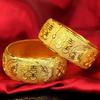 Pulsera de Boda Electrochapada en Oro Real Versión Abierta Amplia Pulsera Doble Felicidad Dragón y Fénix Oro de Alta Imitación para Mujer Novia Boda Etiqueta de Cerdo Dorada