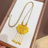 Tienda de Oro Mismo Estilo Collar con Candado de Borla de Esmalte Chapado en Oro con Colgante Hueco de Dragón y Fénix, Estilo Chino para Mujer