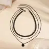Collar de estilo frío con cadena multicapa, joyería transfronteriza europea y americana, con perlas de imitación simples, geométrico, redondo y dulce.