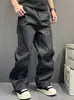 Calça de Trabalho Lavada Preto-Cinza Resistente ao Desgaste Retro Americana para Homens Outono Solta de Perna Reta Comprimento do Chão Calça Casual Tendência