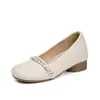 Zapatos de Mujer Estilo Nuevo 2025 con Aumento Oculto de Altura, Talla Pequeña, Elegantes y de Moda, Correa de Perla, Color Sólido, Zapatos Planos, Boca Baja, Suela Suave