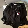 Pijama con diseño de caricatura de Hello Kitty, conjunto fresco de dos piezas para primavera y otoño, pantalones largos y mangas largas, conjunto de ropa de casa estilo princesa para mujer