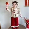 Conjunto de Hanfu de Invierno para Niñas 2025 Nuevo Elegante para Niños con Forro de Felpa Espesado Estilo Chino Traje Tang Atuendo de Año Nuevo Conjunto de Dos Piezas