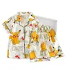 Pijama Popular Lindo de Dibujos Animados de Estrella para Niñas, Manga Corta de Verano Nuevo Algodón Nube Rayado Conjunto de Ropa para el Hogar Venta al por Mayor