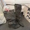 Botas de Caballero para Mujer para Otoño e Invierno, Botas Largas Vintage con Diseño Fruncido, Punta Puntiaguda, Botas Altas 2026, Caña Larga, Caña Ancha, Estilo Nuevo con Tacón Grueso