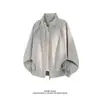 Chaqueta patchwork deconstruida con cuello alto, unisex, primavera/otoño, estilo streetwear americano, deportes al aire libre, corte holgado, casual, chaqueta de aviador para parejas