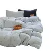 Conjunto de cuatro piezas de terciopelo de leche mezclado y a juego estilo coreano para otoño e invierno, cálido juego de tres piezas de funda de edredón de terciopelo de coral de doble cara 4