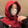 Balaclava de Lã da Coreia do Sul Chapéu Feminino Outono e Inverno À Prova de Frio Quente Proteção para Ouvidos Chapéu de Lã Tricotado para Pescoço
