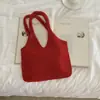 Bolsa de mão vermelha suave estilo coreano, nova coleção outono 2026, bolsa tote de tricô, casual e chique, tamanho pequeno, para mulheres