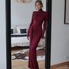 Moda Europeia e Americana Outono e Inverno Roupas Femininas Transfronteiriça Gola Alta Manga Longa Patchwork Amarração na Cintura Slim Elegante Vestido Estilo Francês
