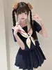 Nuevo Uniforme de Marinero de Tres Piezas Beige Azul Marino Auténtico Uniforme JK Japonés Conjunto, Estilo Dulce de Academia, Manga Larga, Manga Corta, Plisado