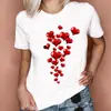 [Pelo mismo día] transfronterizo Camiseta para mujer casual estampado de patrón de acuarela en forma de corazón moda de verano para mujer linda