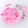 Vestido de tubo de manga larga para bebé transfronterizo, niña de 0 a 2 años, mono rosa, vestido de una pieza, traje de cuatro piezas para niños