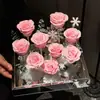 Espejo de flores eternas de cabello liso de fábrica, 9 rosas de jardín para novia, rosa de alta gama, regalo de San Valentín al por mayor