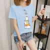 Camiseta feminina de manga curta, nova, verão 2023, estilo coreano, desenho animado, gola redonda, estampada, base, top feminino, comércio exterior
