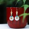 [Qingjiang moon] natural Hetian jade fivela de segurança Xiangyun Jade Branco retro brincos artísticos 925 brincos de prata jade