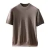 Camiseta casual de punto clásico para hombre, cuello redondo, manga corta, 100% cachemir puro, punto fino de 18 puntadas, corte holgado, color liso