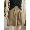 Shorts de algodón y lino con ribete de encaje estilo italiano para mujer, con un diseño sencillo de color liso, versátiles para el verano y con un corte de pierna ancha que crea un look juvenil.