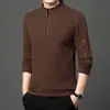 Sudadera de Hombre Nueva de Invierno 2024 con Media Cremallera Estampada, Versátil para Negocios, Forrada de Borrego, Camiseta Base Cálida para Hombre