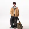 Chaqueta de solapa de retazos a cuadros de gamuza estilo americano para hombres y mujeres, chaqueta de béisbol holgada vintage de otoño, abrigo casual para parejas