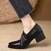 Nueva colección primavera y otoño 2026: Zapatos de cuero para mujer, de punta profunda, tacón grueso, tacón medio, cómodos y elegantes, versátiles para cualquier atuendo, con suelas gruesas