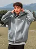 Sudadera con capucha de lana gruesa de color contrastante con cremallera Estilo Otoño Retro Holgada Chaqueta cárdigan Sudadera de marca de moda Abrigo Q