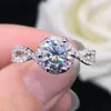 Anel de Prata Esterlina 925 para Mulheres, Braço Torcido Ajuste de Seis Garras para Diamante, Anel Simples de Diamante de Alto Carbono, Joias de Design Feminino Atacado
