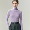 Suéter de punto de una sola pieza sin costuras de cuello alto 100% cachemira para otoño e invierno para mujer, tejido de punto ajustado acanalado