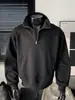 Sudadera con Media Cremallera y Cuello Alto Blanco Gris Invierno para Hombre Pulóver Tendencia Americana Holgada Casual Versátil Top Ropa de Hombre