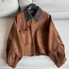2026 Novo Estilo Elegante Jeans Lapela Bloco de Cores Camurça Jaqueta Curta Top Casual para Mulheres Atacado H19EW9618