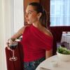 Estación Independiente Estilo Callejero Elegante Simple Un Hombro Cuello Asimétrico Chaleco Plisado Delgado Delgado Primavera y Verano Top para Mujer