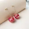 Aguja de Acero Aceite de Goteo de Diamante Pendientes de Cereza Chica Campesina Pendientes Lindos Dulce Fresco Estilo Chica Picante Pendientes Sentido del Diseño Nicho