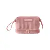 Bolsa de maquillaje de terciopelo de doble capa transfronteriza, hecha a medida con costuras verticales, gran capacidad, múltiples compartimentos, compartimentada, bolsa de aseo portátil para viajes