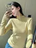 Camiseta Interior de Punto con Hilo de Mecha, Cuello Alto Nuevo, Diseño para Mujer, Manga Larga, Tejido, Efecto Adelgazante, Top Blanco