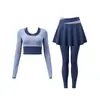 Nuevo Conjunto de Yoga para Mujer, Falso Dos Piezas, Manga Larga, Control de Abdomen, Adelgazante, Elástico, de Secado Rápido, para Correr por la Mañana, Entrenamiento de Gimnasio, Ropa Deportiva para Mujer