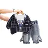 Conjunto de ropa de otoño para bebé, ropa elegante para niños y niñas de primavera y otoño, conjunto de tres piezas con capucha a cuadros, nueva ropa para niños 2026