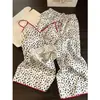 Pijama de Seda Helada para Mujer, Conjunto de Camisola y Pantalón Largo con Estampado de Leopardo para Verano, Ropa de Casa de Alta Gama con Almohadillas en el Pecho, Venta al por Mayor Transfronteriza