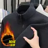 Suéter Meia-Zip com Forro de Fleece, Tricô Pesado de Inverno Masculino Chenille Espesso com Gola Alta, Pulôver Cor Sólida