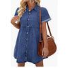 2023 Exportación Transfronteriza Europeo y Americano Denim Lavado Solapa Suelto Dulce Vestido con Volantes Falda Corta Nuevo