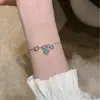 Nova Pulseira de Trevo de Quatro Folhas com Anel Duplo de Diamante Azul para Mulheres, Toque de Luxo Leve de Nicho, Simples e Fashionável, Corrente de Clavícula Versátil para Xiaohongshu