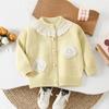 Suéter para Niñas 25 Otoño e Invierno Nuevo Hilo de Flores Cardigan Tejido Mediano y Grande Niños Estilo Coreano Dulce Bebé Niña Chaqueta Cálida de Moda