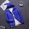 Casaco de Algodão Masculino para Exportação Casaco Leve de Algodão Pena Masculino Inverno Slim com Capuz Gola Alta Cor Pura Quente Colete Jaqueta para Homens