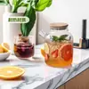 Tetera de Vidrio de Borosilicato Alto para Agua Fría con Tapa de Bambú, Adecuada para Calentar en Estufa Eléctrica de Cerámica, Tetera para Té de Flores, Jarra de Agua Fría para el Hogar, Venta al por Mayor de Fábrica