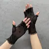Exquisitos Guantes de Malla Negra de Cinco Dedos para Conducir con Protección Solar UV de Verano Sin Dedos con Encaje para Mujer Delgados de Alta Gama