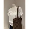 Camiseta Casual Soltinha de Algodão Respirável com Estampa de Floco de Neve para Mulheres no Verão, Emagrecedora para Mulheres Ligeiramente Cheinhas, Barra Dobrada, Gola V, Manga Curta, Cor Sólida